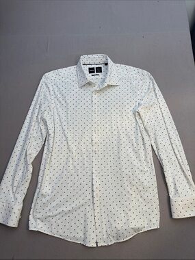 Hugo Boss White Dress Shirt with Navy Micro Dot Pattern